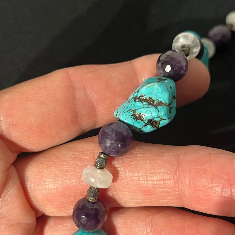 Large Chunky Genuine Turquoise Nugget, Amethyst, Moon Stone, 925 Necklace 24 in - Picture 3 of 8